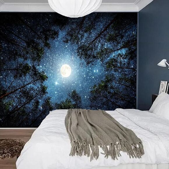Forest Galaxy Starry Tapestry for Bedroom Ceiling, Blue Space Night Starry Decor - Picture 1 of 4